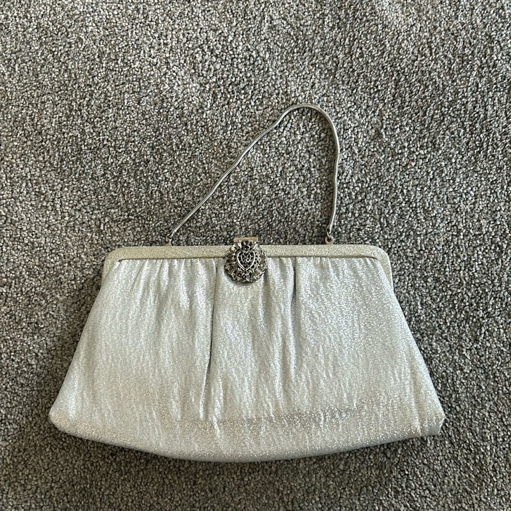 Vintage Andé Silver Clutch Handbag With Chain